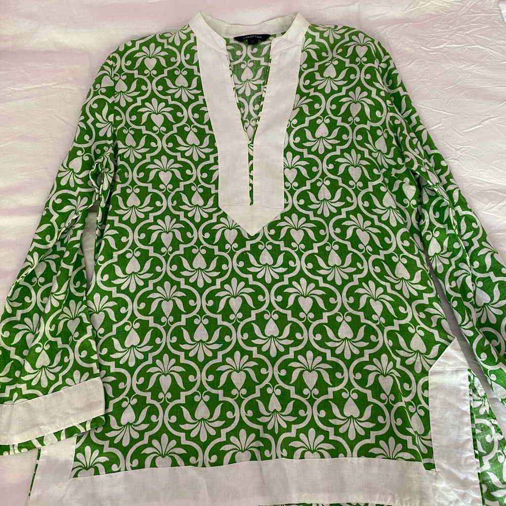 Lands’ End Green and White Blouse